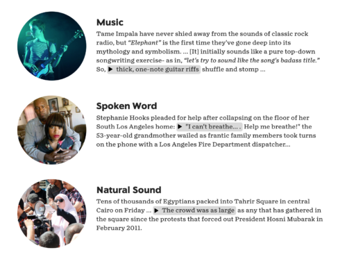 Screenshot of several Soundcite examples.
